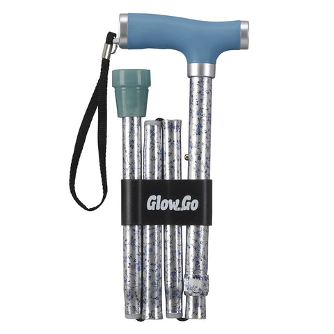 Folding Cane w/ Glow Gel Grip Handle, Light Blue