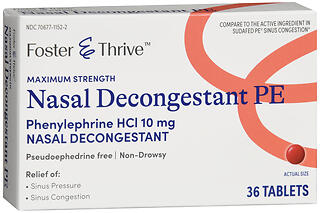 Foster & Thrive Maximum Strength Nasal Decongestant PE Phenylephrine HCl 10 mg Tablets