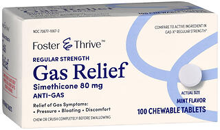 Foster & Thrive Regular Strength Gas Relief Simethicone 80 mg Chewable Tablets Mint