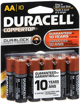 Duracell Coppertop Alkaline Batteries 1.5 Volt AA 10EA