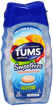 TUMS Smoothies Extra Strength 750 Antacid Chewable Tablets Assorted Fruit
