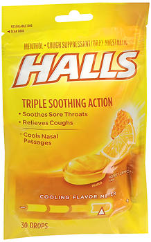 Halls Cough Suppressant/Oral Anesthetic Drops Honey Lemon