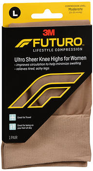 FUTURO Lifestyle Compression Ultra Sheer Knee Highs for Women Large Nude Moderate