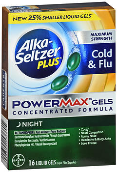 Alka-Seltzer Plus Maximum Strength Cold & Flu PowerMax Gels Night 16CP