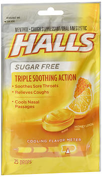 Halls Menthol Drops Sugar Free Honey Lemon Flavor