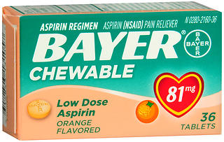 Bayer Low Dose Aspirin 81 mg Chewable Tablets Orange Flavored 36 TB