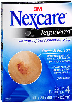 Nexcare Tegaderm Waterproof Transparent Dressings 4 Inches x 4-3/4 Inches 4 EA