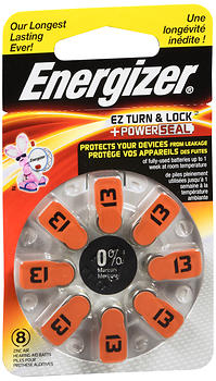 Energizer EZ Turn & Lock Power Seal Hearing Aid Batteries Size 13 8EA