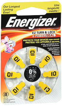 Energizer EZ Turn & Lock + Power Seal Zinc Air Hearing Aid Batteries Size 10 8EA