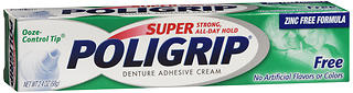 SUPER POLIGRIP Denture Adhesive Cream Zinc Free 2.4 OZ