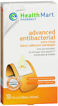 Health Mart Flexible Fabric Extra Large Adhesive Bandages Advanced Antibacterial 2 in x 4 in 10 EA