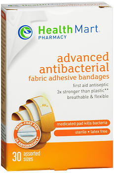 Health Mart Flexible Fabric Adhesive Bandages Advanced Antibacterial Assorted Sizes 30 EA