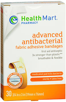 Health Mart Flexible Fabric Adhesive Bandages Advanced Antibacterial 3/4 in x 3 in 30 EA
