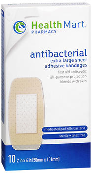 Health Mart Sheer Extra Large Adhesive Bandages Antibacterial 2 in x 4 in 10 EA