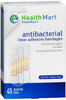 Health Mart Clear Adhesive Bandages Antibacterial Assorted Sizes 45 EA