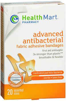 Health Mart Flexible Fabric Adhesive Bandages Advanced Antibacterial Knuckle & Fingertip 20 EA