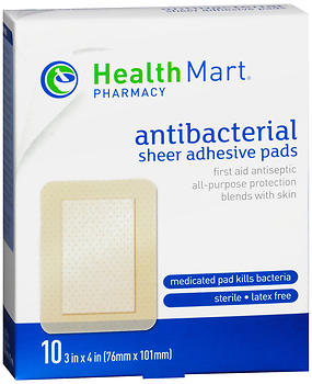Health Mart Sheer Adhesive Pads Antibacterial 3 in x 4 in 10 EA
