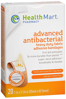 Health Mart Strong Strips Adhesive Bandages Advanced Antibacterial 1 in x 3-1/4 in 20 EA