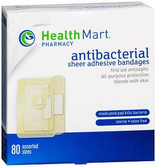 Health Mart Plastic Adhesive Bandages Antibacterial Assorted Sizes 80 EA