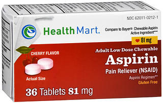 Health Mart Adult Low Dose Chewable Aspirin 81 mg Tablets Cherry Flavor 36 TB