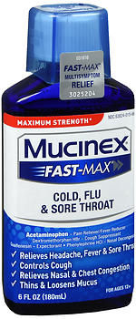 Mucinex Fast-Max Cold, Flu & Sore Throat Liquid 6 OZ