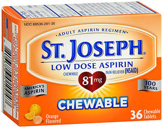 St. Joseph Low Dose Aspirin 81 mg Chewable Tablets Orange Flavored 36 TB