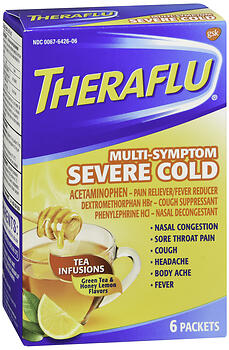 Theraflu Multi-Symptom Severe Cold Packets Green Tea & Honey Lemon Flavors