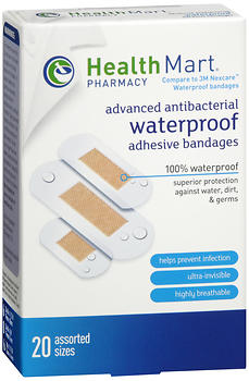 Health Mart Waterproof Adhesive Bandages Advanced Antibacterial Assorted Sizes 20 EA