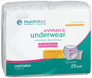 Health Mart Women's Underwear Maximum Absorbency Small/Medium Light Lavender 20 EA