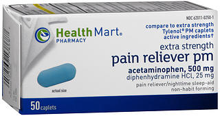 Health Mart Pain Reliever PM Caplets Extra Strength 50 CP