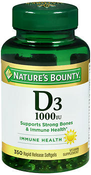 Nature's Bounty D3 Vitamin Supplement Softgels 25 mcg