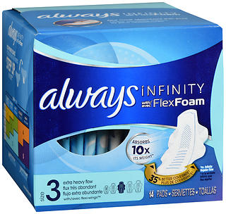 Always Pads, Infinity FlexFoam, Overnight with Flexi-Wings, Unscented, Size  4 13 ea, Feminine Care
