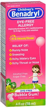 Benadryl Children's Dye-Free Allergy Liquid Bubble Gum Flavored 4 oz