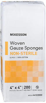 McKesson Woven Gauze Sponges 12-Ply 4"x4" 200 EA