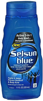 Selsun Blue 3-In-1 Dandruff Shampoo & Acne Treatment Body Wash 11 OZ