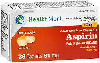Health Mart Adult Low Dose Chewable Aspirin 81 mg Tablets Orange Flavor 36 TB