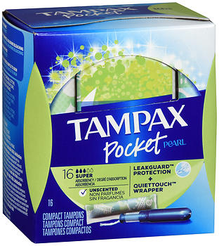 Tampax Pocket Pearl Tampons Super Absorbency Unscented 16 EA